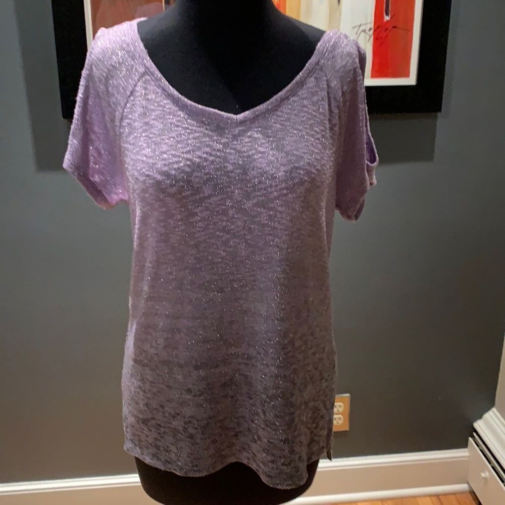 Juicy Couture ombré lavender silver sparkle short sleeve cold shoulder sweater M